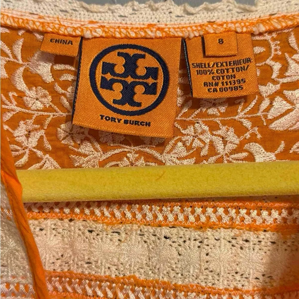 Tory Burch Orange Embroidered Cotton Tunic Top